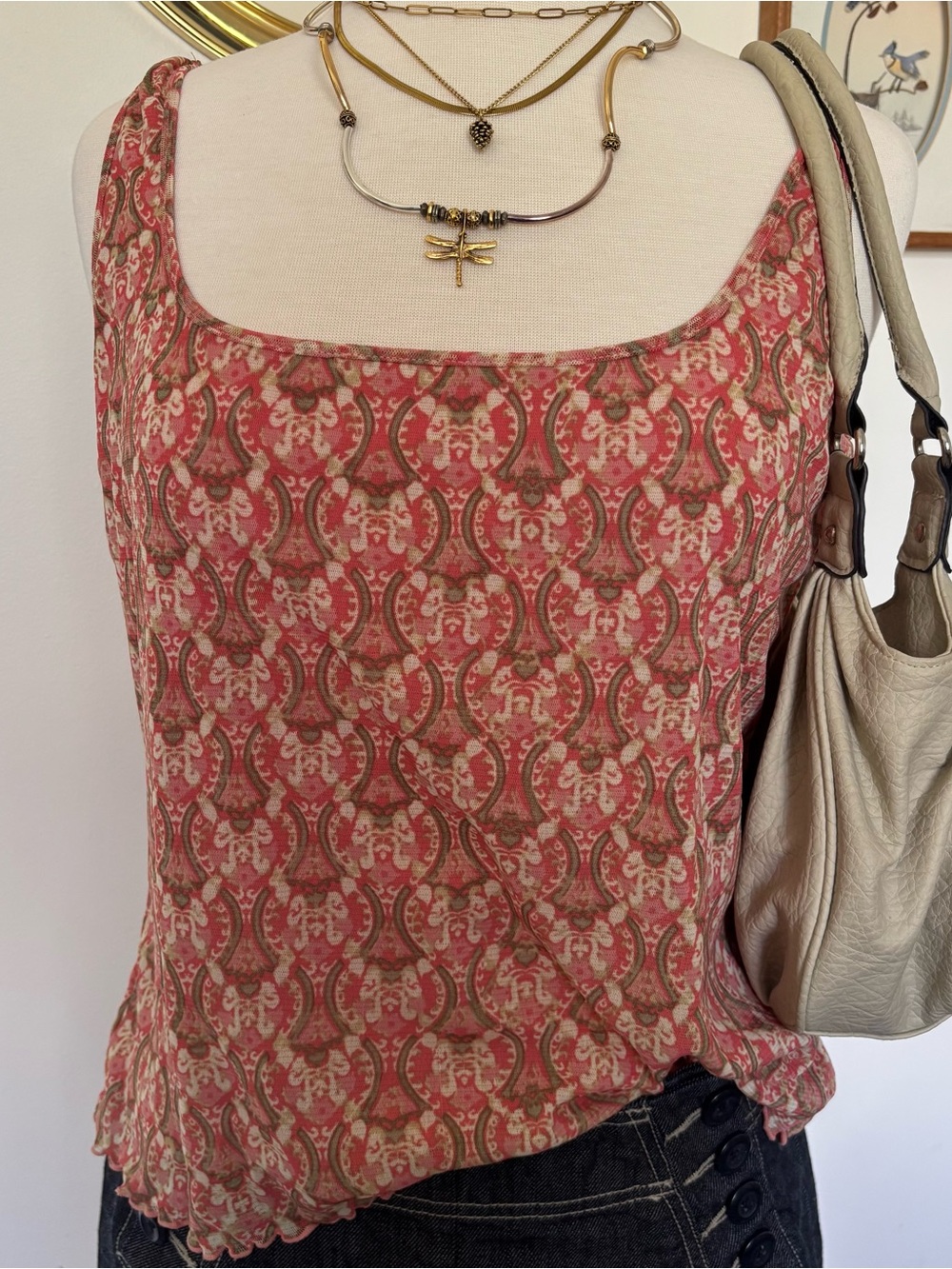 JH Collectibles Pink and Cream Scoop Neck Tank Top